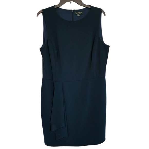 Lauren Ralph Lauren Sheath Ruched Dress Dark Teal Size 16 - Picture 2 of 8